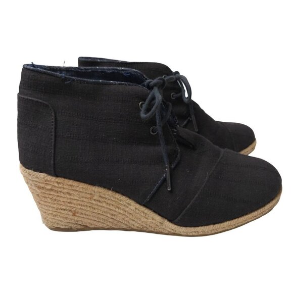 Toms Desert Wedge Shoes Ankle Bootie Womens 9.5 Black Canvas Lace Up - Picture 2 of 8